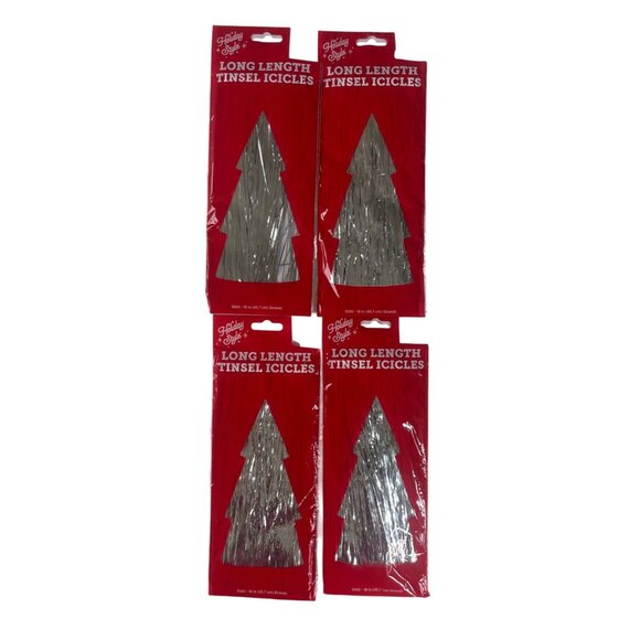 Holiday Style 4 Pack Christmas Tree Long Length Tinsel Icicles Silver Strands 18 - Picture 1 of 5